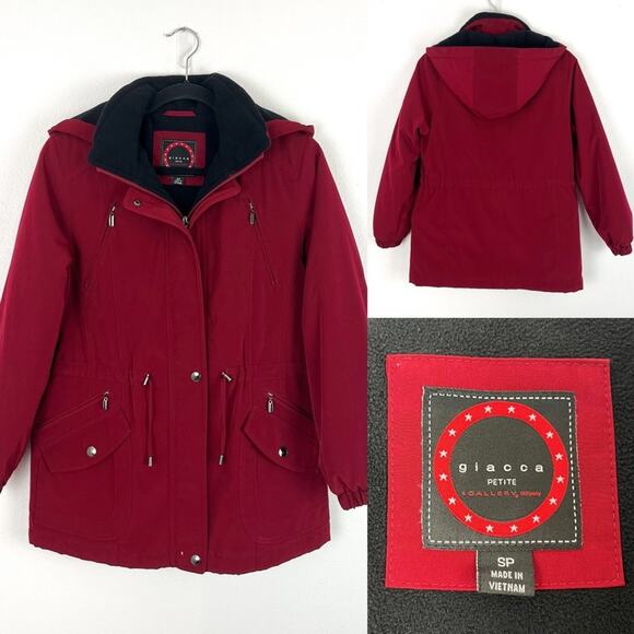 Giacca Women’s Coat Jacket Winter Hood Country Western Red Small Petite - Picture 10 of 11